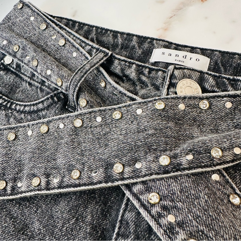 Sandro Paris Acid Wash Denim High-Rise Tapered Jeans - Picture 8 of 9